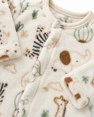 CUDDLESOME SAFARI ANIMAL PRINT PLUSH FLEECE ROMPER
