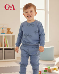 C&A BLUE JEEP PRINTED SWEATSHIRT WITH TROUSER SET