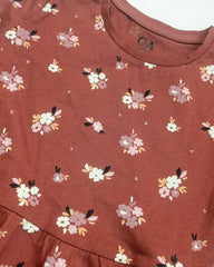 C&A BROWN FLORAL PRINTED LONG SLEEVE DRESS