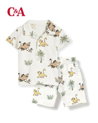 C&A OFF WHITE LION KING POLO T-SHIRT WITH SHORTS 2 PCS SET