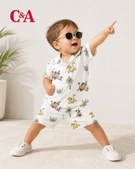 C&A OFF WHITE LION KING POLO T-SHIRT WITH SHORTS 2 PCS SET