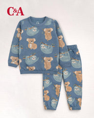 C&A TEAL BLUE KOALA PRINTED FLEECE SWEATSHIRT WITH TROUSER SET