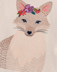 DU PARIEL ECRU LONG SLEEVE T-SHIRT WITH SEQUINED FOX DESIGN