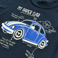 FAGOTTINO DARK BLUE PAPER CAR PRINTED HIGH NECK T-SHIRT