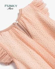 FUNKY STARS GIRLS GLITTER MESH A-LINE DRESS - PEACH BLUSH