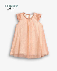 FUNKY STARS GIRLS GLITTER MESH A-LINE DRESS - PEACH BLUSH