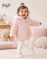 F&F PINK BABY FAUX FUR BEAR EARS HOODED JACKET