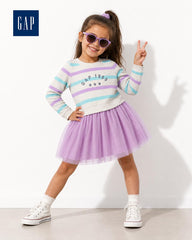 GAP BABY STRIPED TULLE SWEATSHIRT DRESS - LILAC