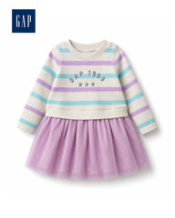 GAP BABY STRIPED TULLE SWEATSHIRT DRESS - LILAC