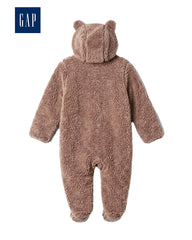 GAP BABY TEDDY FLEECE BROWN HOODED PRAM SUIT