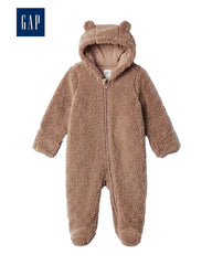 GAP BABY TEDDY FLEECE BROWN HOODED PRAM SUIT