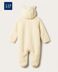 GAP BABY TEDDY FLEECE OFF WHITE HOODED PRAM SUIT