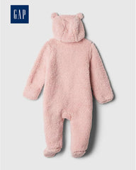 GAP BABY TEDDY FLEECE PINK HOODED PRAM SUIT