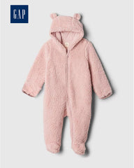 GAP BABY TEDDY FLEECE PINK HOODED PRAM SUIT