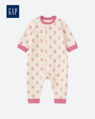 GAP CREAM PINK BUNNY PRINT COTTON SLEEPSUIT