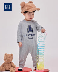 GAP GREY MARL ATHLETIC BEAR COTTON SLEEPSUIT