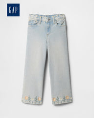 GAP LIGHT WASH FLORAL EMBROIDERED WIDE LEG JEANS