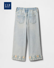 GAP LIGHT WASH FLORAL EMBROIDERED WIDE LEG JEANS
