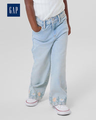 GAP LIGHT WASH FLORAL EMBROIDERED WIDE LEG JEANS