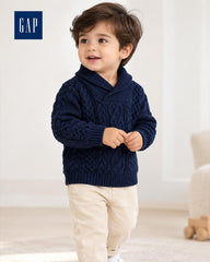 GAP NAVY BLUE CABLE KNIT SHAWL COLLAR SWEATER
