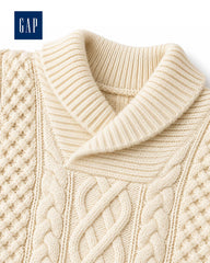 GAP OFF WHITE CABLE KNIT SHAWL COLLAR SWEATER