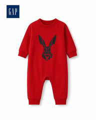 GAP RED BUNNY PRINT COTTON SLEEPSUIT