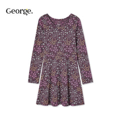 GEORGE PURPLE FLORAL LONG SLEEVE DRESS