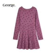 GEORGE PURPLE PRINTED LONG SLEEVE DRESS
