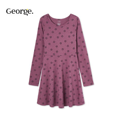 GEORGE PURPLE PRINTED LONG SLEEVE DRESS