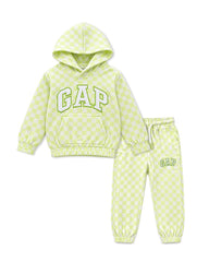 GIRLS LIME GREEN CHECKETED HOODIE & JOGGER SET