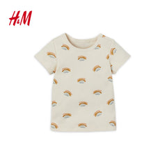 H&M BEIGE PRINTED COTTON T-SHIRT