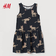 H&M BLACK LEOPARDS PATTERNED JERSEY DRESS
