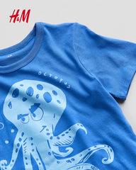 H&M BLUE OCTOPUS PRINTED COTTON T-SHIRT