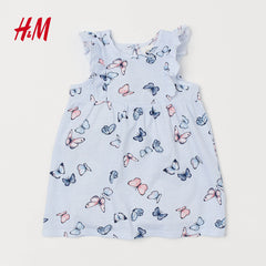 H&M BABY BLUE BUTTERFLY PATTERENED DRESS - 20