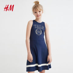 H&M DARK BLUE YALE PRINTED DRESS