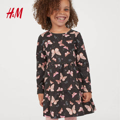 H&M DARK GREY BUTTERFLIES COTTON JERSEY DRESS