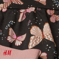 H&M DARK GREY BUTTERFLIES COTTON JERSEY DRESS