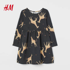 H&M DARK GREY GIARAFES PRINTED DRESS