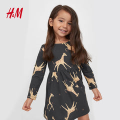 H&M DARK GREY GIARAFES PRINTED DRESS
