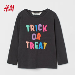 HM DARK GREY TRICK OR TREAT PRINTED JERSEY TOP
