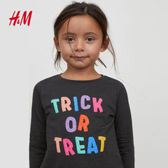 HM DARK GREY TRICK OR TREAT PRINTED JERSEY TOP