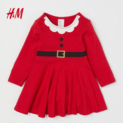 H&M GLITTERY BUCKLE RED COTTON JERSEY DRESS