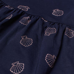 H&M GLITTERY SHELLS PRINTED NAVY JERSEY DRESS