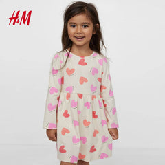 H&M LIGHT BEIGE HEARTS PRINTED DRESS