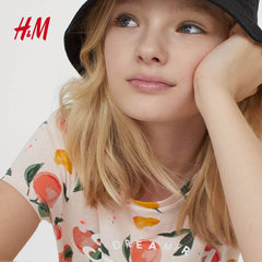 H&M LIGHT BEIGE PEACHES PRINTED T-SHIRT