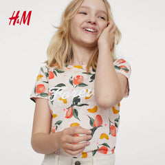 H&M LIGHT BEIGE PEACHES PRINTED T-SHIRT