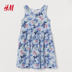 H&M LIGHT BLUE BUTTERFLIES PATTERNED JERSEY DRESS