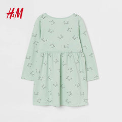 H&M LIGHT GREEN CATS WHISKERS PRINTED DRESS