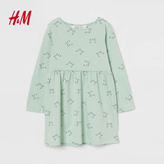 H&M LIGHT GREEN CATS WHISKERS PRINTED DRESS