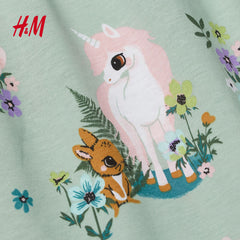 H&M LIGHT GREEN FOREST ANIMALS PRINTED JERSEY DRESS